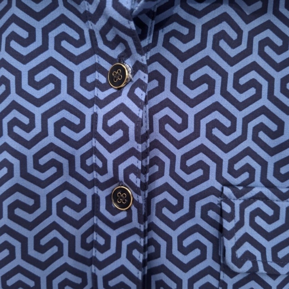J.McLaughlin Lawrence Dress XS Navy Blue Honeycomb Geometric Shirt Dress NWT - Picture 5 of 9
